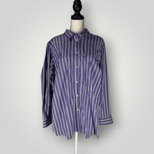 Ralph Lauren LRL Blouse Purple Black White Stripe Cotton Size 1X
